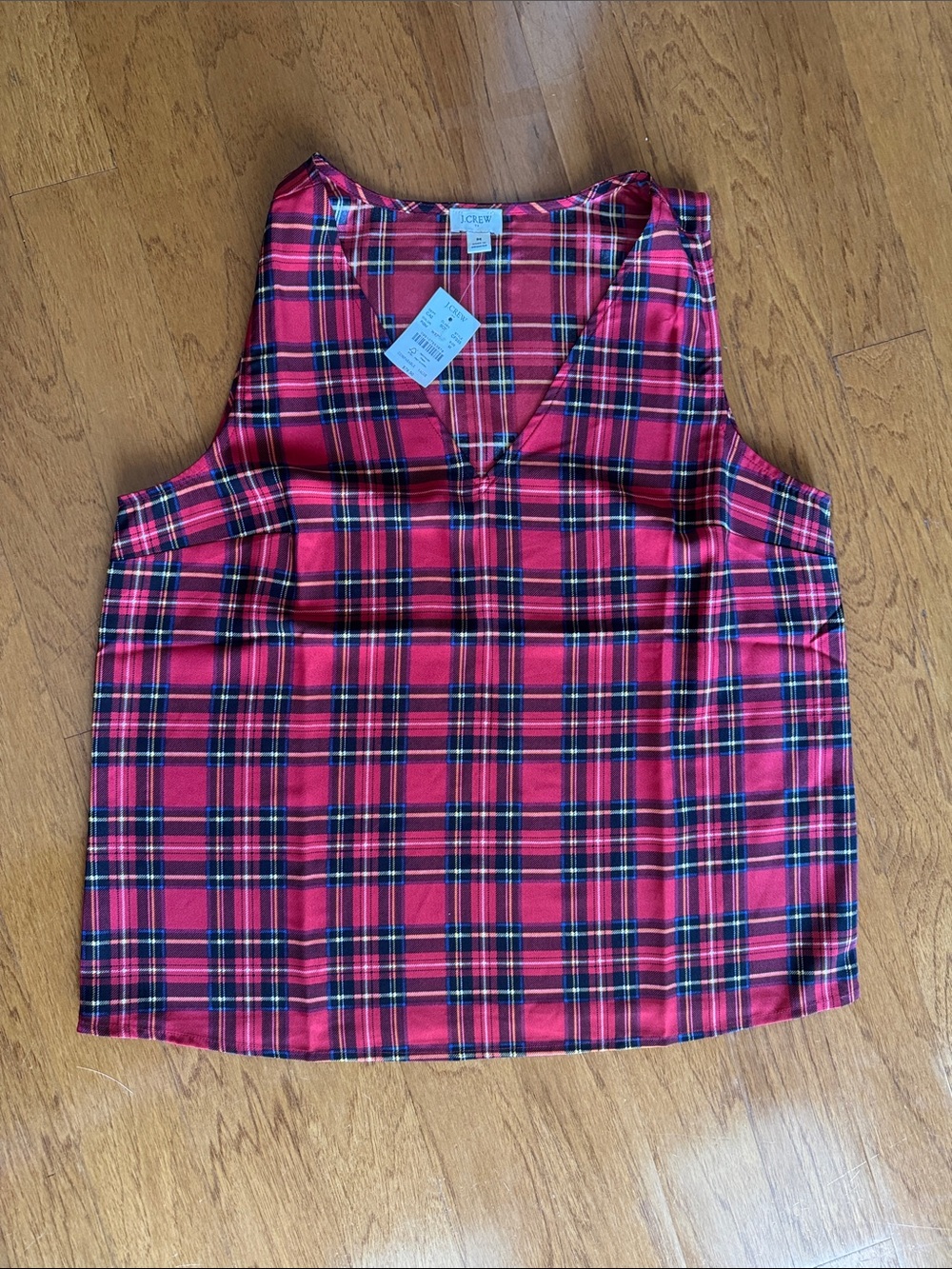 J.Crew Red Tartan Plaid Sleeveless V-Neck Top